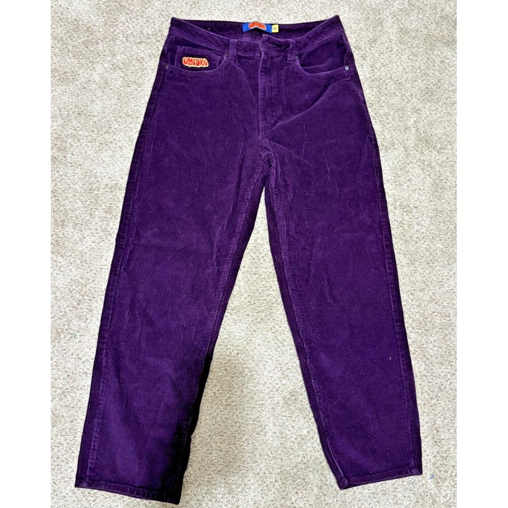Empyre Corduroy Relaxed Fit Pants Men 28 Purple Baggy Skate Streetwear Wide Leg
